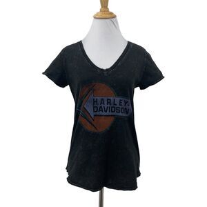 Harley Davidson Distressed Tee Womens S Small Pfeiffer Germany V Neck Fade Shirt